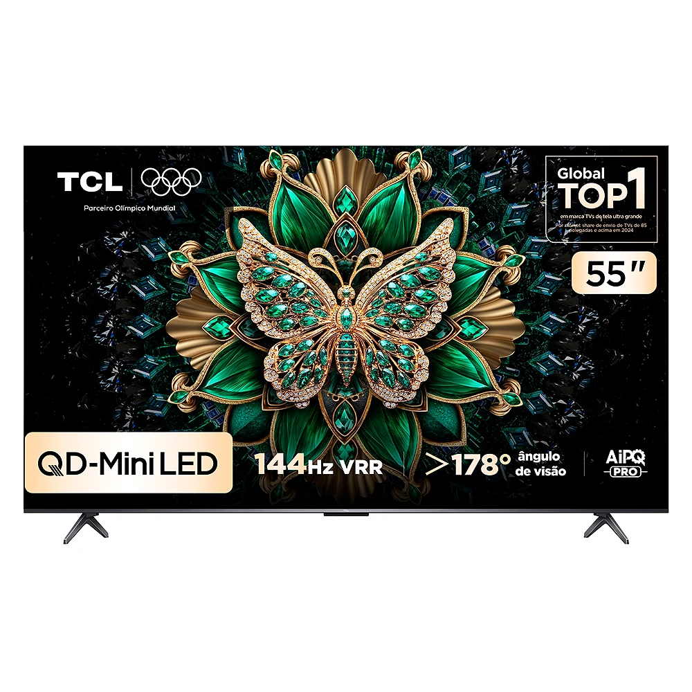 Smart TV TCL 55 Polegadas QD-Mini LED 4K C6K WiFi Bluetooth Google TV 4 HDMI 144Hz HDR10+ 55C6K