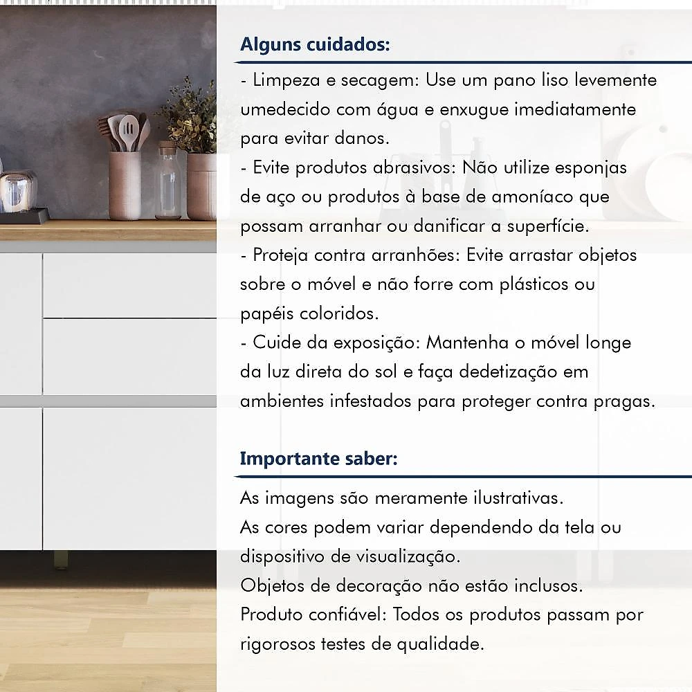 Balcão 1 Porta Basculante 4 Gavetas 120Cm  100% Mdf Rainha Branco/Nature