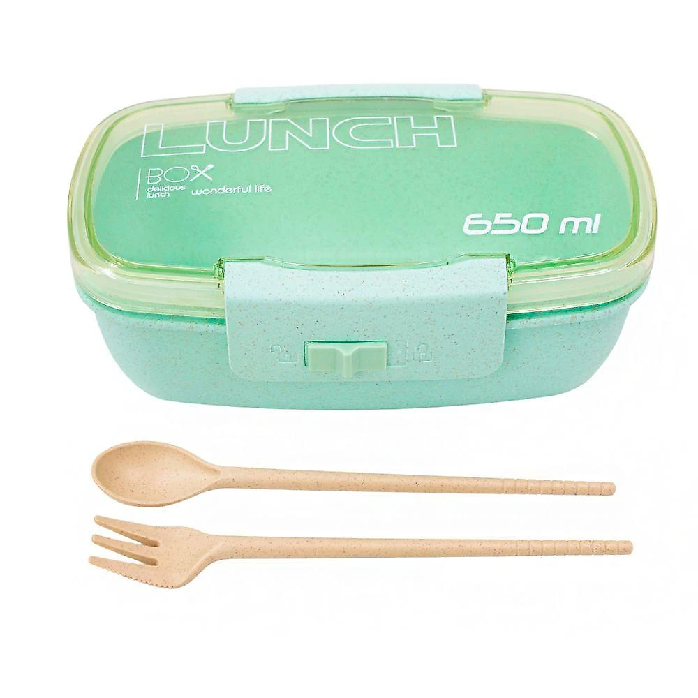 Marmita Pote 650ml Com Tampa Garfo Colher Freezer Micro-ondas Fit -Verde