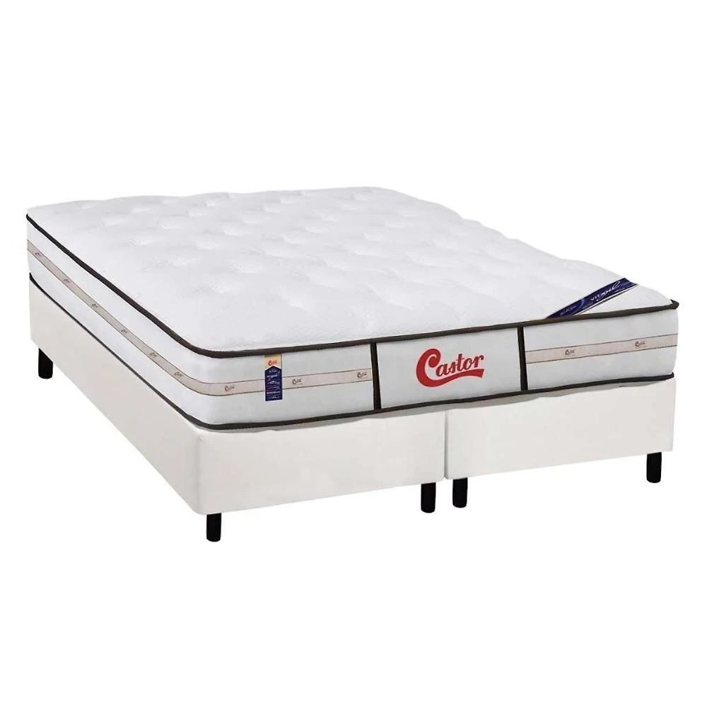 Cama Box King: Colchão Molas Ensacadas Castor Pocket Gold Star Vitagel Class + Base White(193X203)