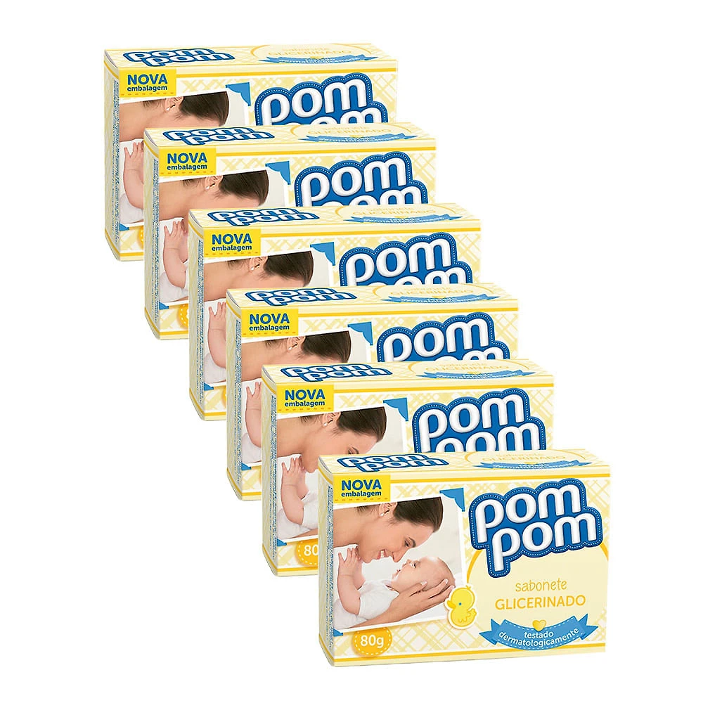 Kit 6X Sabonete Infantil Pom Pom Glicerina 80g
