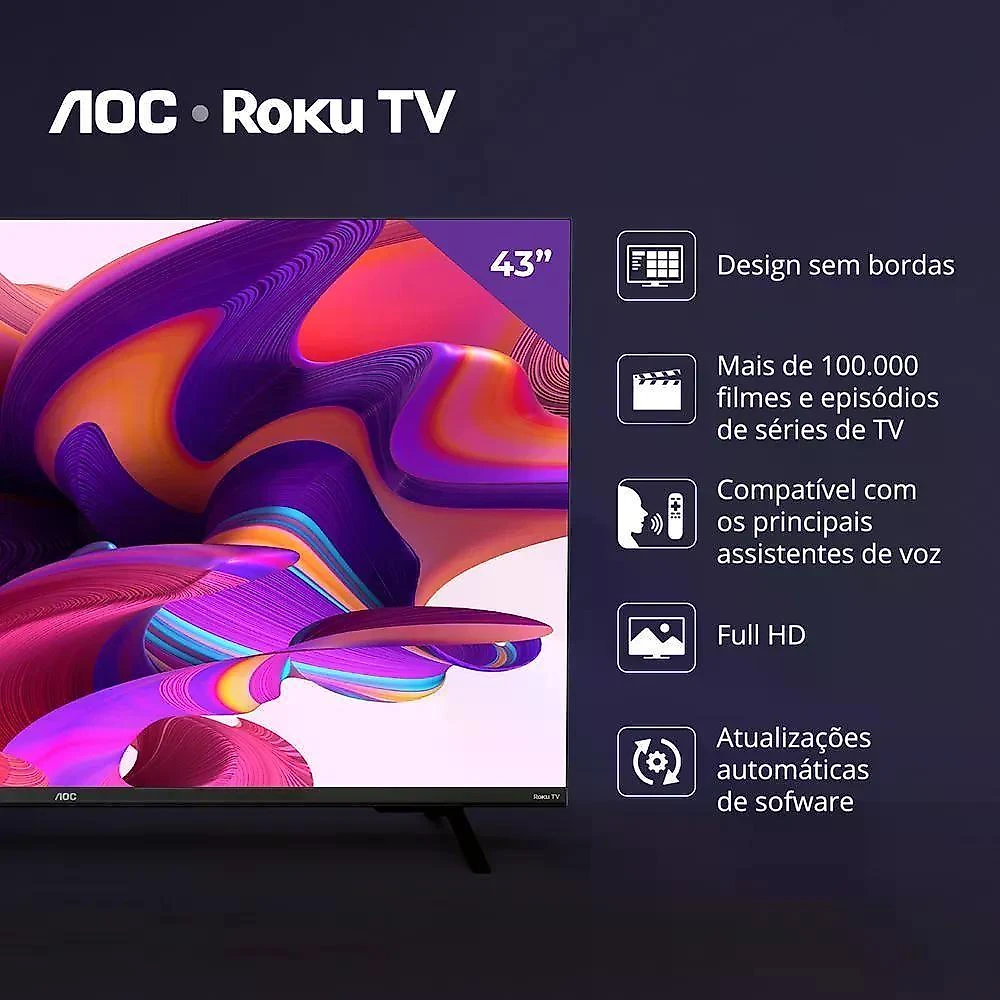 Smart TV AOC 43S5135-78G 43 Full HD DLED Preto Roku TV Bivolt