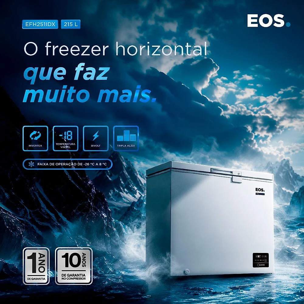 Freezer e Conservador Horizontal EOS 215 Litros Digital Tripla Ação Max Inverter Branco EFH251IDX Bivolt