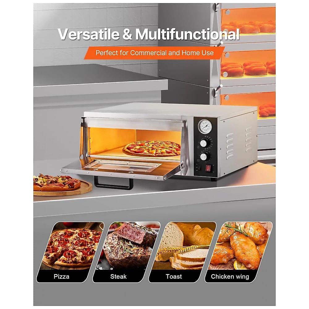 Forno de Pizza Elétrico VEVOR PSL-18 45 cm Bancada 400°C Pedra Refratária Temp e Timer 110V