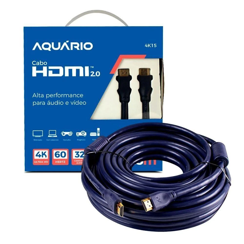 Cabo Hdmi Aquário 4K15 para Áudio e Vídeo 4K 2.0 15m com Arc Alta Blindagem