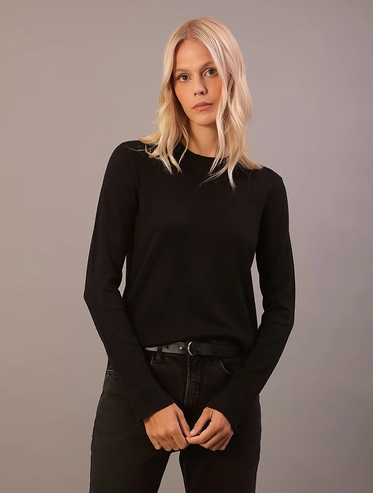 Tricot Feminino Gola Careca Calvin Klein Jeans - Preto