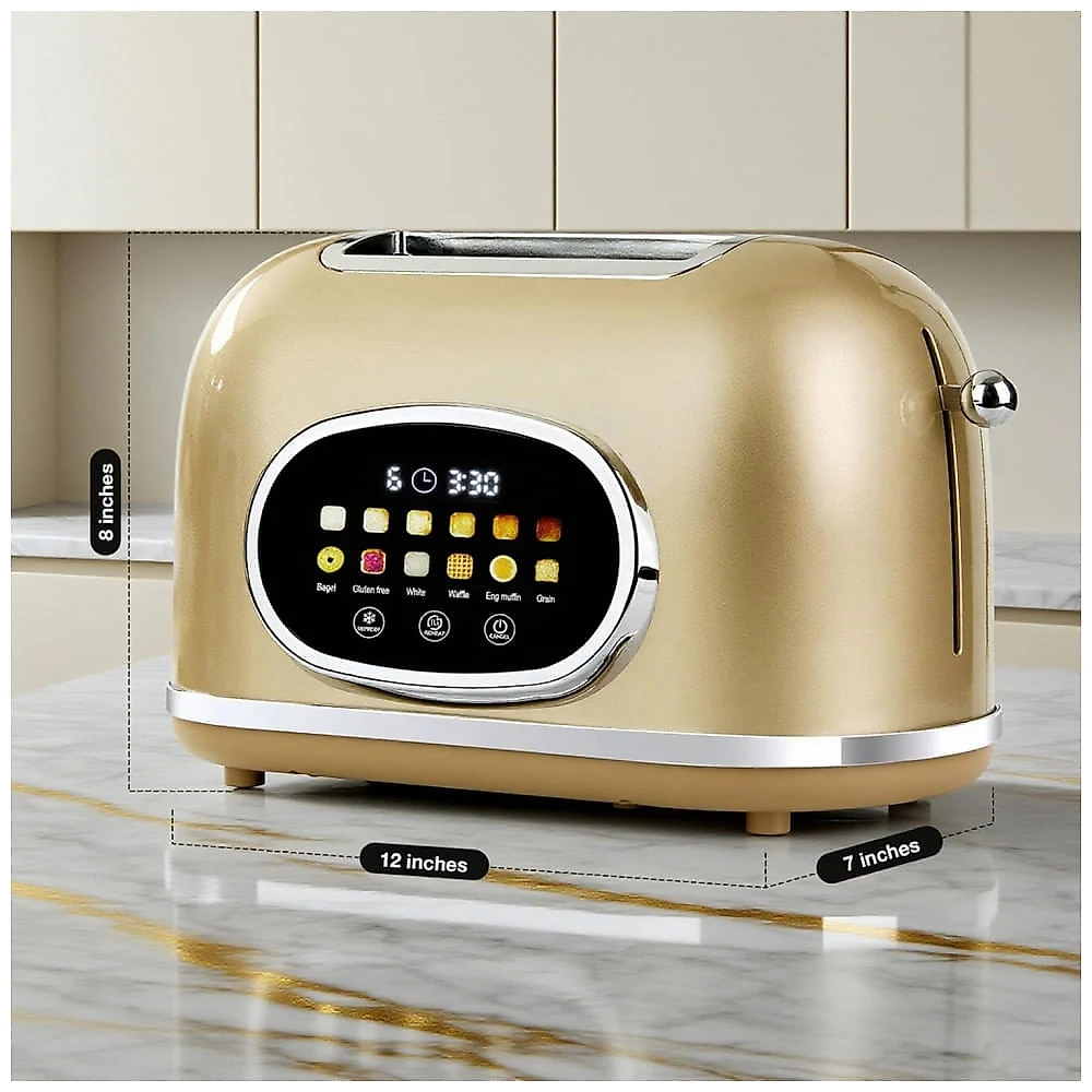Torradeira 2 Fatias Roter Mond Dourada Display Touch 6 Tipos de Pão 9 Níveis Funções Bagel, Reaquecer e Descongelar 1400W 110V