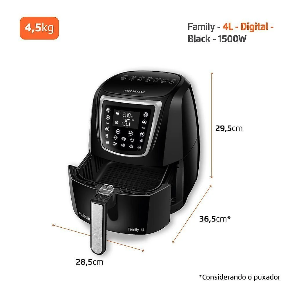 Fritadeira sem Óleo Air Fryer Mondial AFN-40-DI 4L Painel Digital 10 Funções Antiaderente 110V