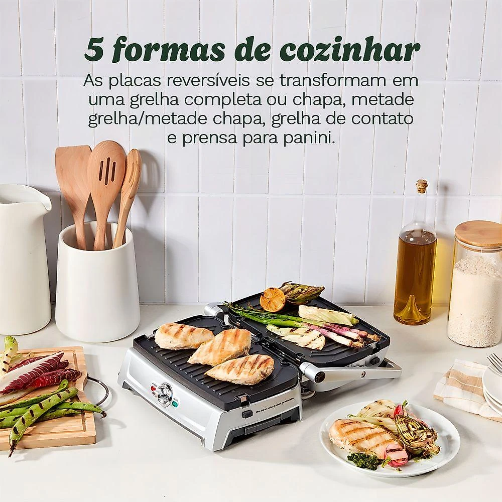 Grill Cuisinart Grill Compacto Chapa e Panini Press com Placas Reversíveis Antiaderentes Cinza 110V