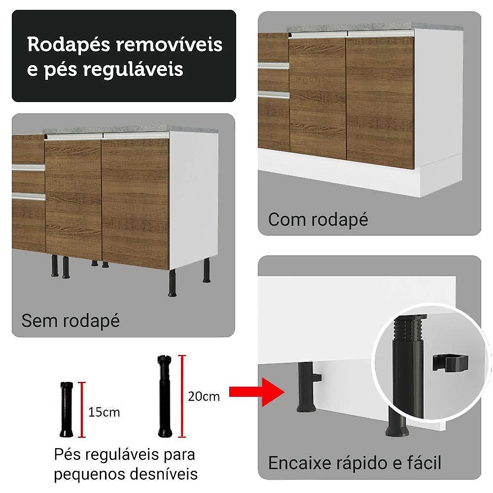 Armário de cozinha completa 549cm glamy madesa 01 branco