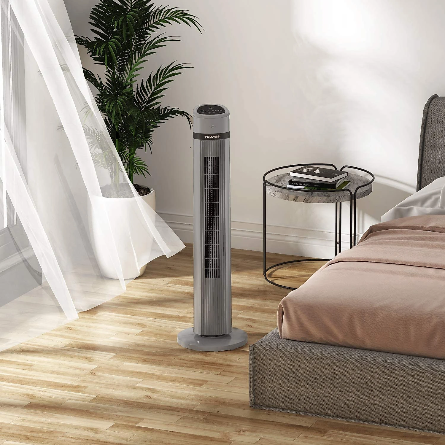 PELONIS Oscillating Tower Fan with Remote Control 40 Quiet Stand Up Fan with 3 Speed Settings and 3 Modes 15Hour Timer LED Display for Bedroom Home Office Use Black