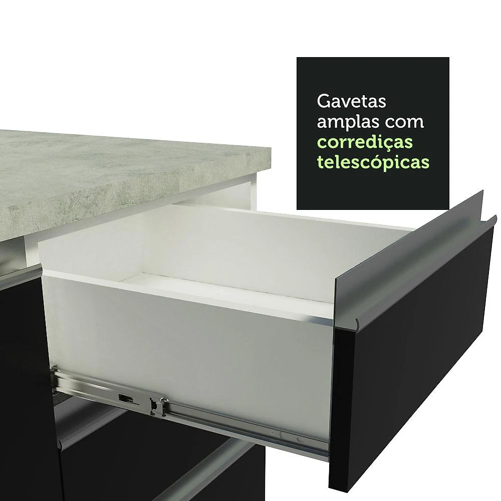 Armário de Cozinha Completa 270cm Branco/Preto Glamy Madesa 14 Branco/Preto