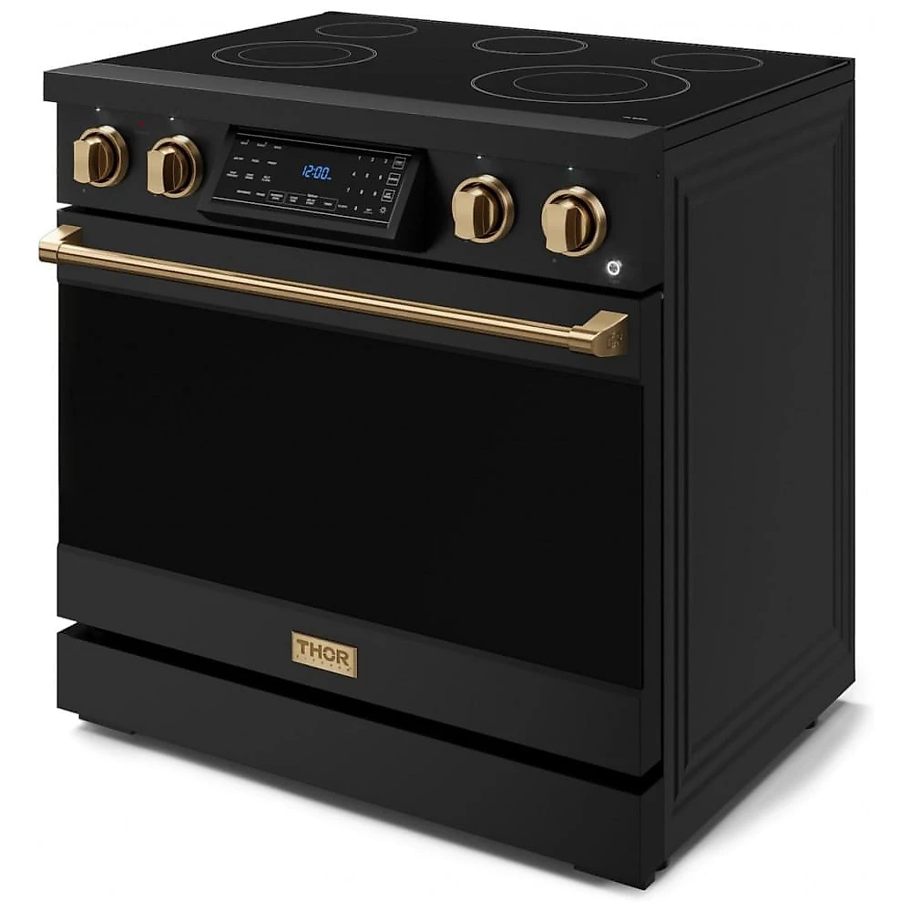 Fogão elétrico de piso 91cm Thor Kitchen Gordon Ramsay vidro cerâmico 5 zonas forno elétrico 170L convecção e grill 220V