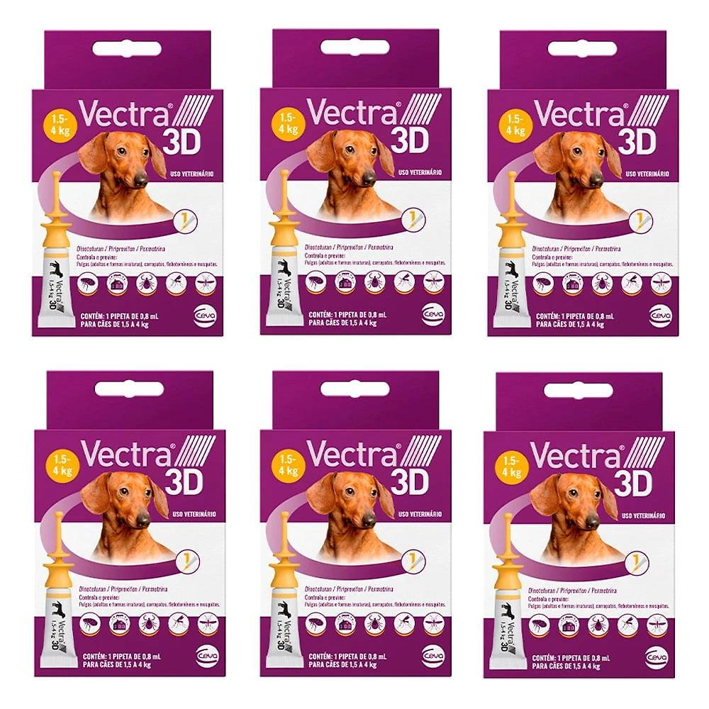 Kit  Antipulgas e Carrapatos Ceva Vectra 3D 0,8 mL para Cães de 1,5 a 4 Kg 0,8 mL - 6 Unidades