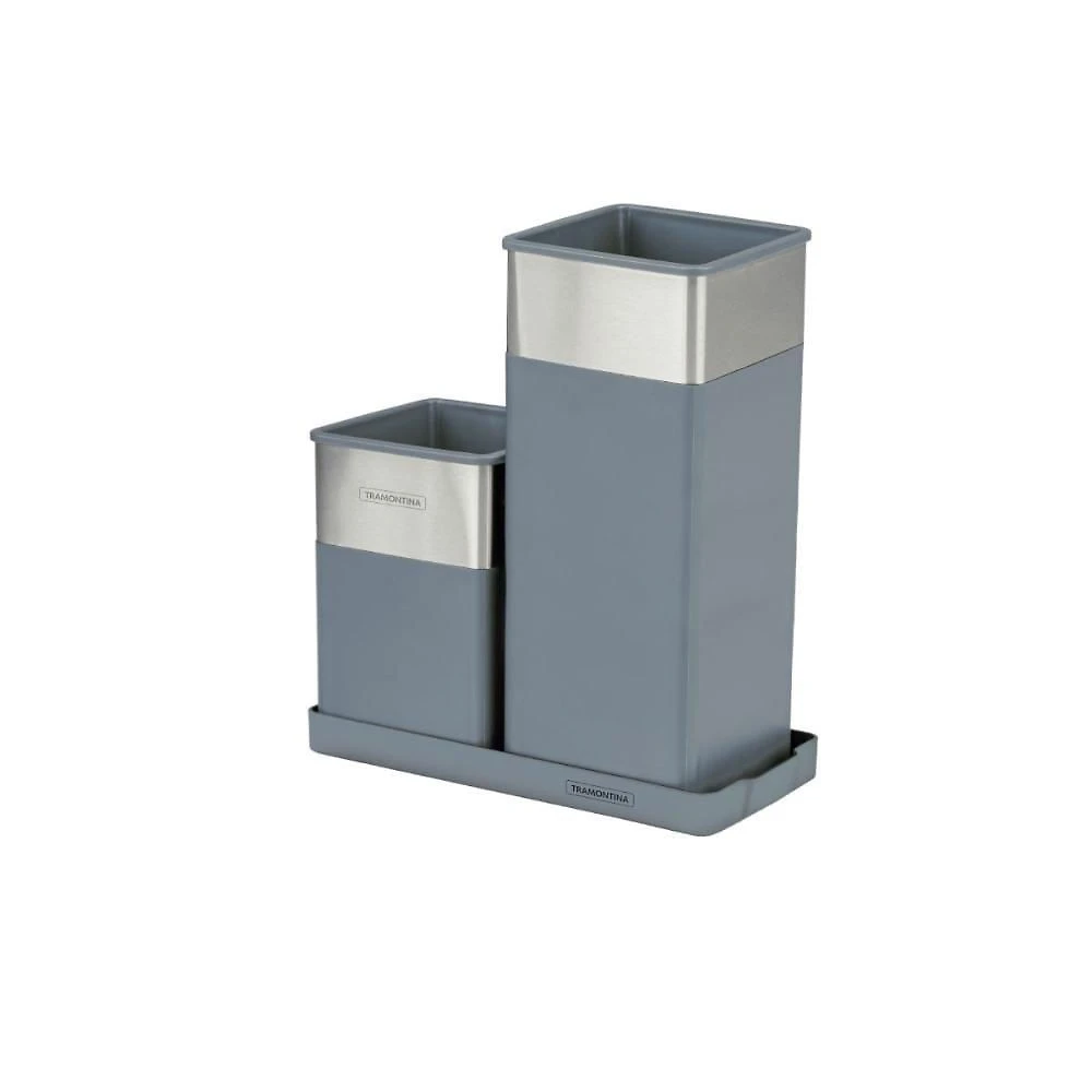 Porta Utensílios Multiúso Tramontina Aço Inox e Poliestireno Simétrico para Cozinha e Escritório