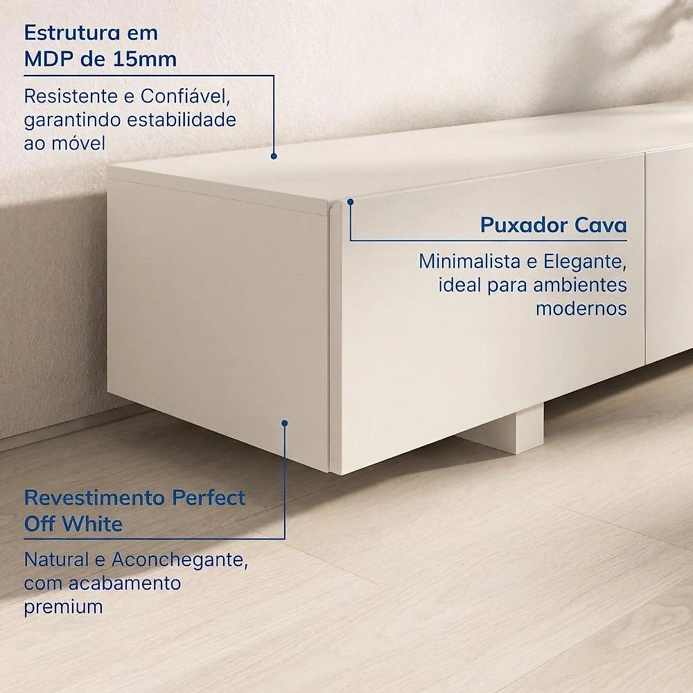 Rack para TV até 60 Polegadas 180x51cm Aruá CabeCasa MadeiraOriginals Off White