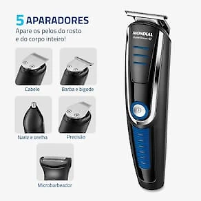 Miniatura Aparador de Pelos Mondial Super Groom 10 em 1 BG-03 Sem Fio Preto/Azul - Bivolt