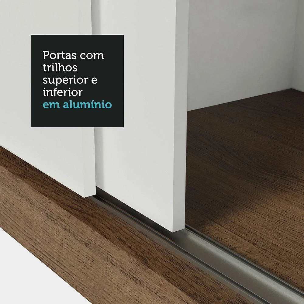 Guarda-roupa casal 3 portas de correr com espelhos 2 gavetas rustic/branco sublime madesa