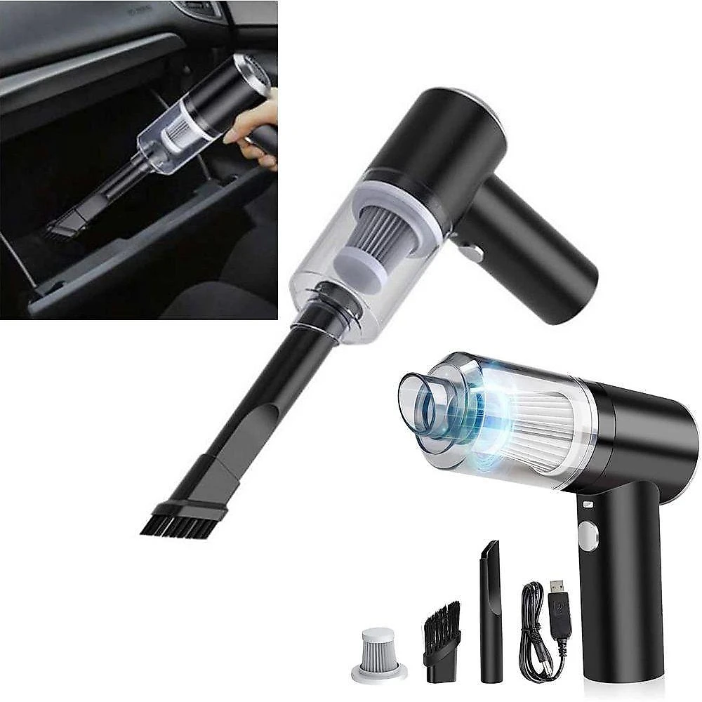 Aspirador portátil sem fio automotivo recarregável preto para limpeza de veículos e ambientes