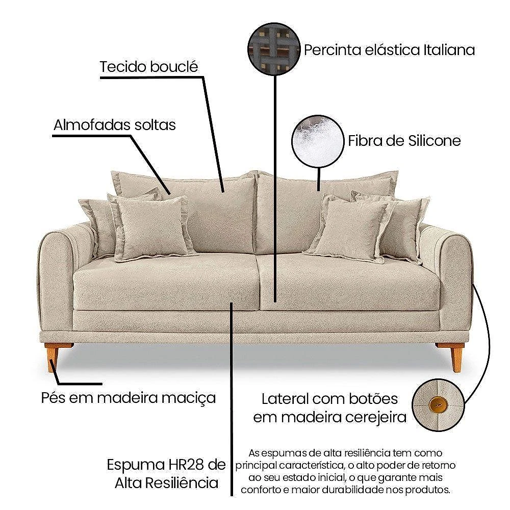 Sofá Living 2 Lugares 1,80m Livia Bouclê Dourado Pés De Madeira - Pallazio