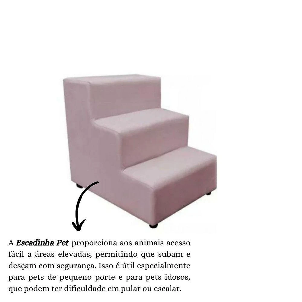 Escada Escadinha Pet Cachorro 3 Degraus Rampa Suede Dog Cor:rosê