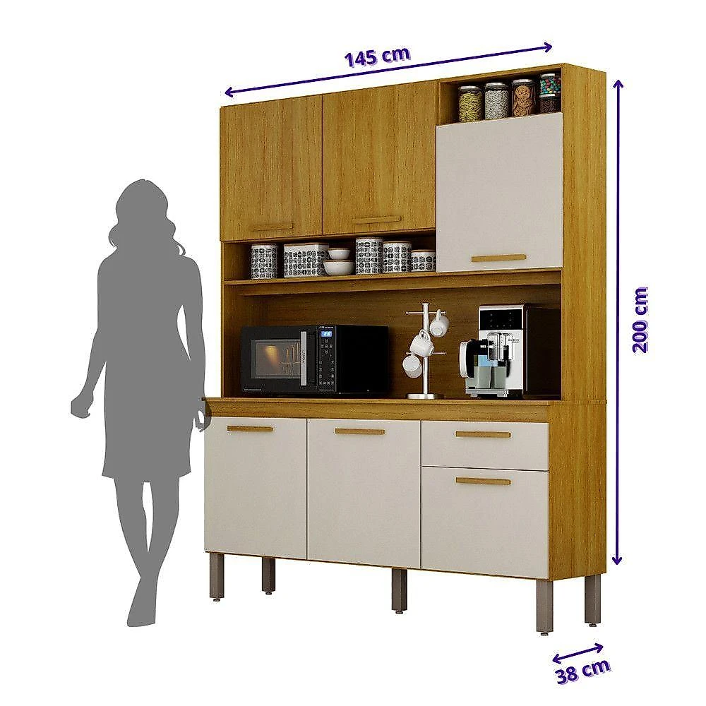 Armário Cozinha Naya 6 Pts 1gvt Nicho Decorativo Mobilihouse Off White Acetinado/cinamomo