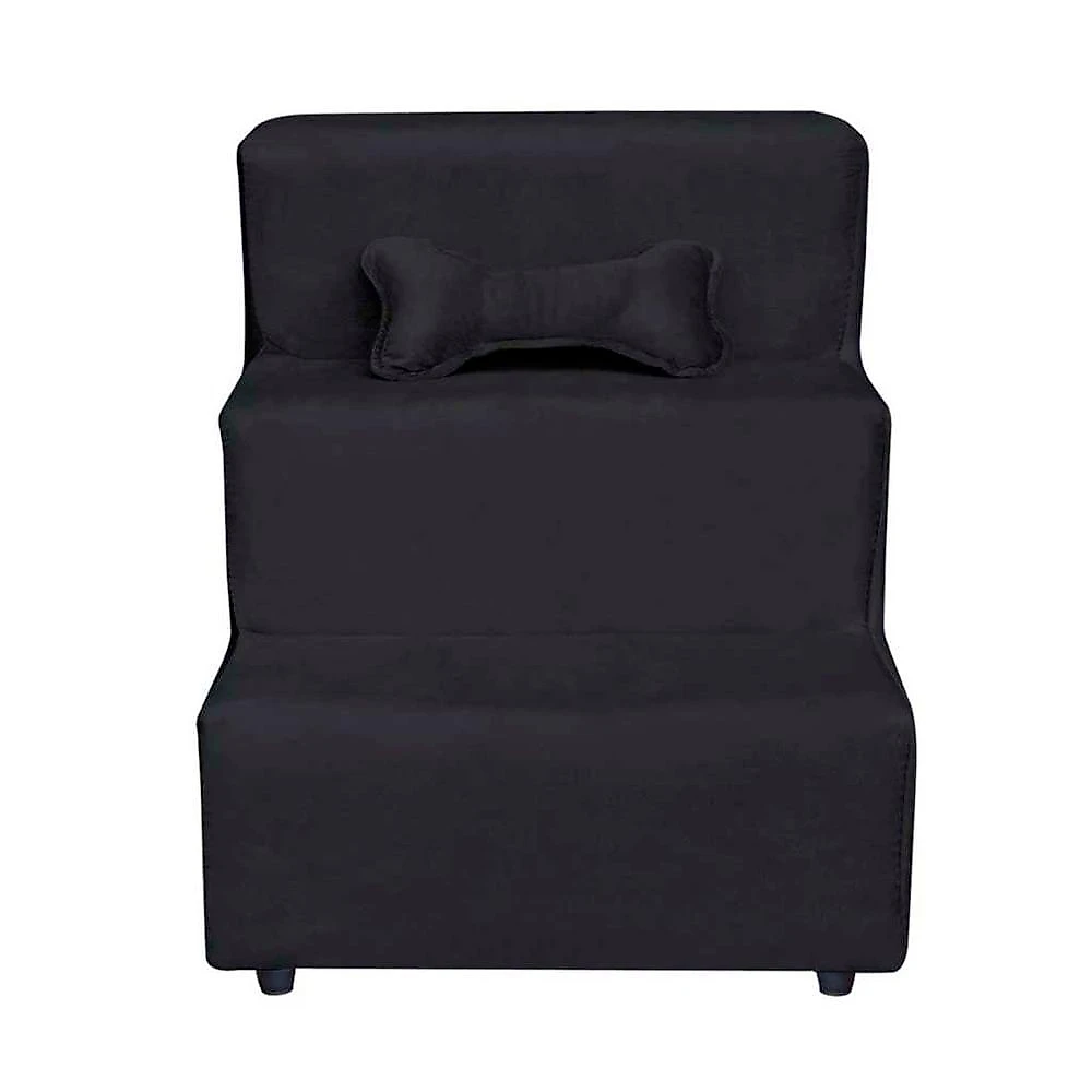 Escada Pet Almofadada 3 Degraus Para Cães E Gatos Veludo Preto