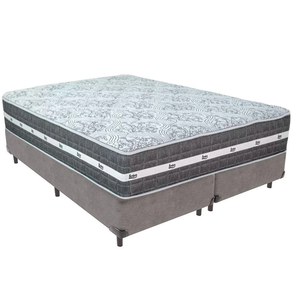 Cama Box Cinza E Colchão Black Graphite Molas Ensacadas Queen 158x198x32 Anjos