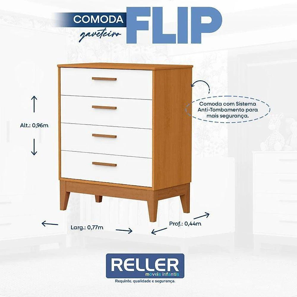 Quarto De Bebê Flip Guarda Roupa 4 Portas Branco Acetinado Savana Com Colchão Gazin - Reller