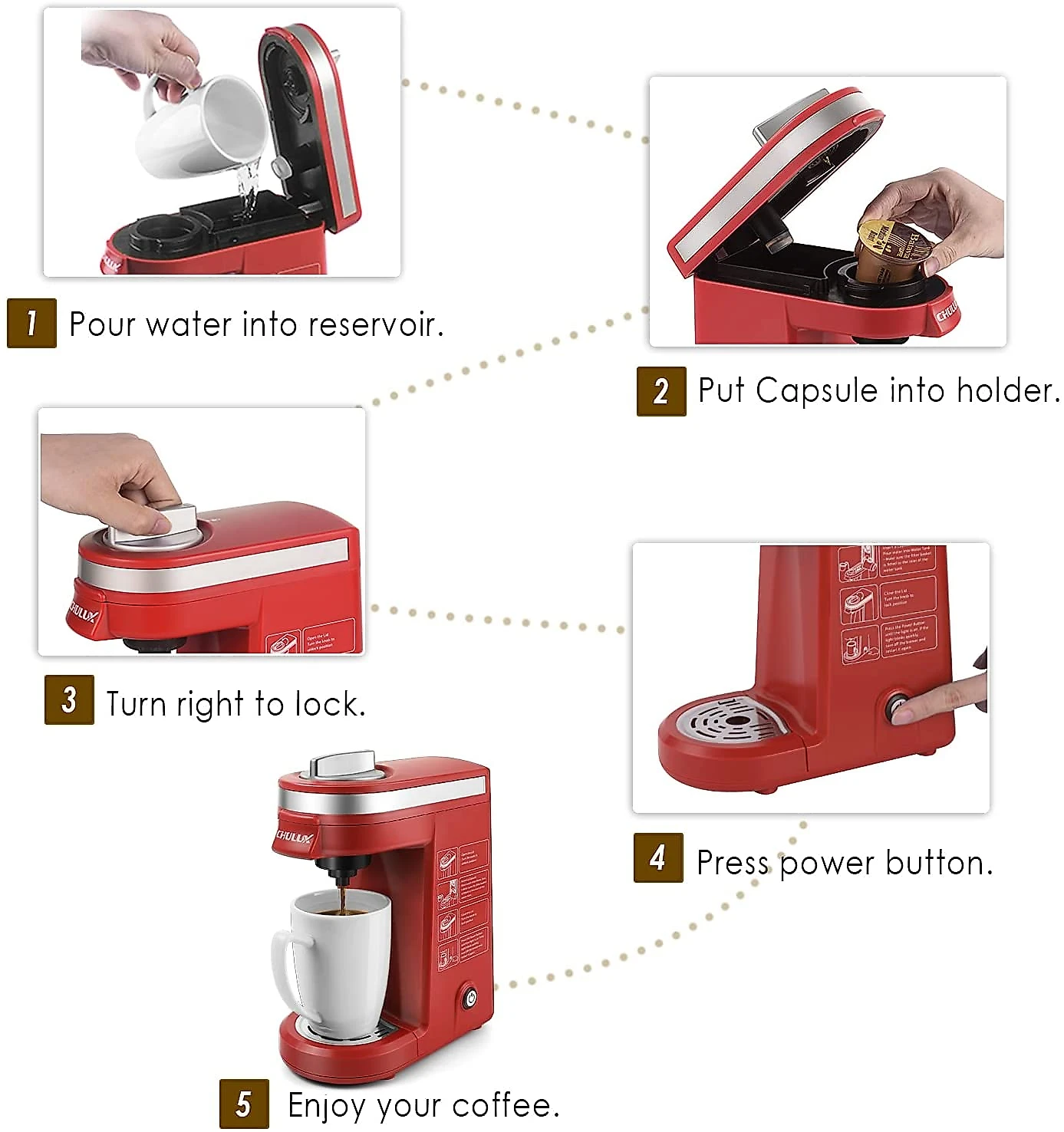 CHULUX QFCM802 Máquina de Café Expresso Manual 350mL 1 10V800W Vermelha