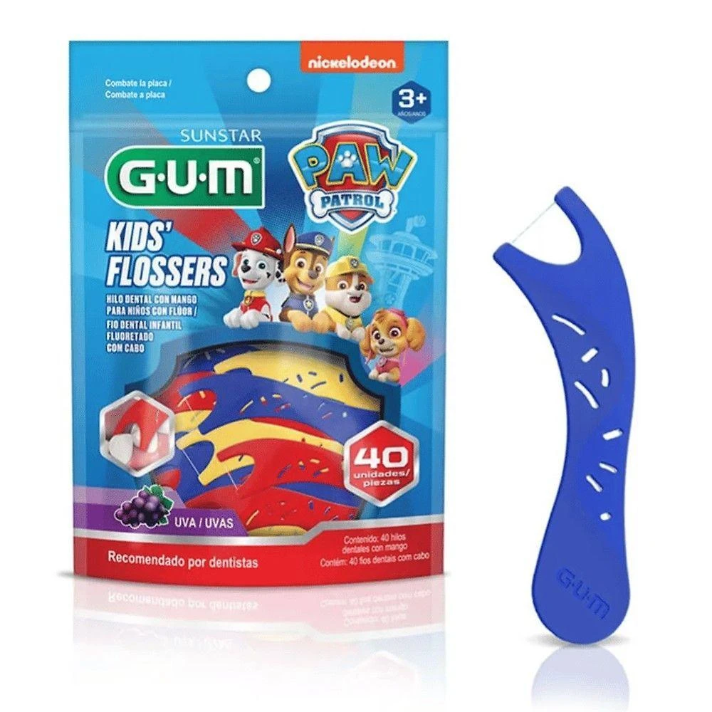 Flosser Infantil Fio Dental Individual Gum Patrulha Canina Sabor Uva para Higiene dos Dentes 40