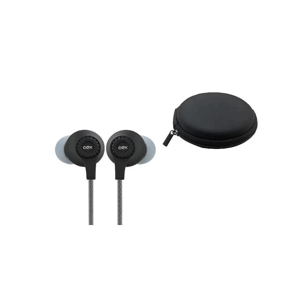 Display com 6 fones de ouvido com microfone e case de proteção oex case soft fn208 preto