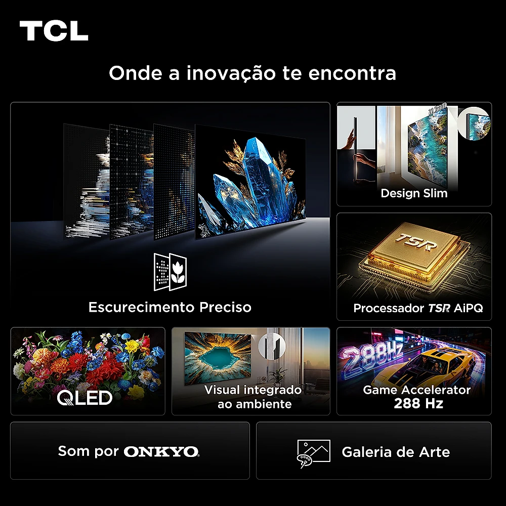 Smart TV TCL 65 Polegadas QLED Mini LED 4K A400M WiFi Bluetooth Google TV HDR10+ 144 Hz VRR 65A400M