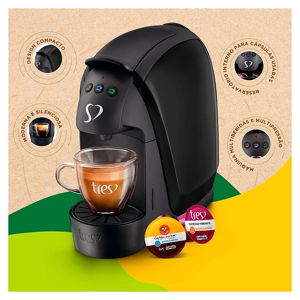 Máquina de Café Três Corações G4 Luna Preta para Café Espresso - 209113 110