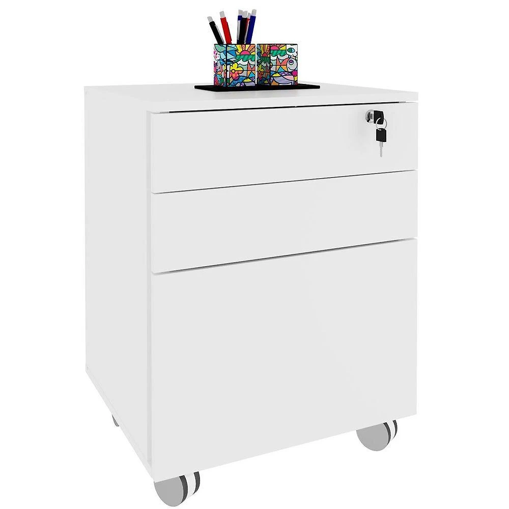 Miniatura Gaveteiro Para Escritório 3 Gavetas Com Chave E Rodízios Branco