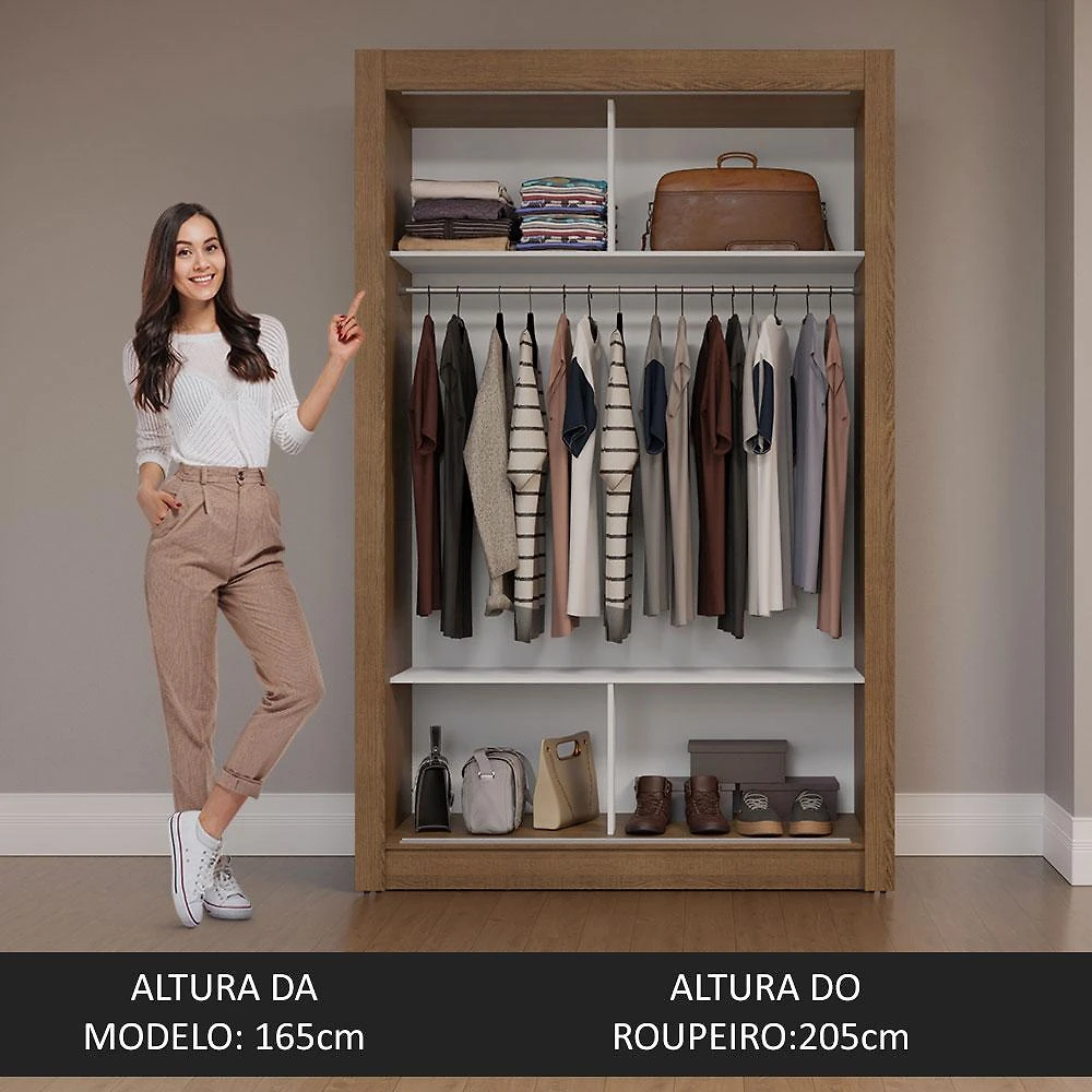 Guarda-Roupa Solteiro Madesa Denver 2 Portas de Correr Rustic