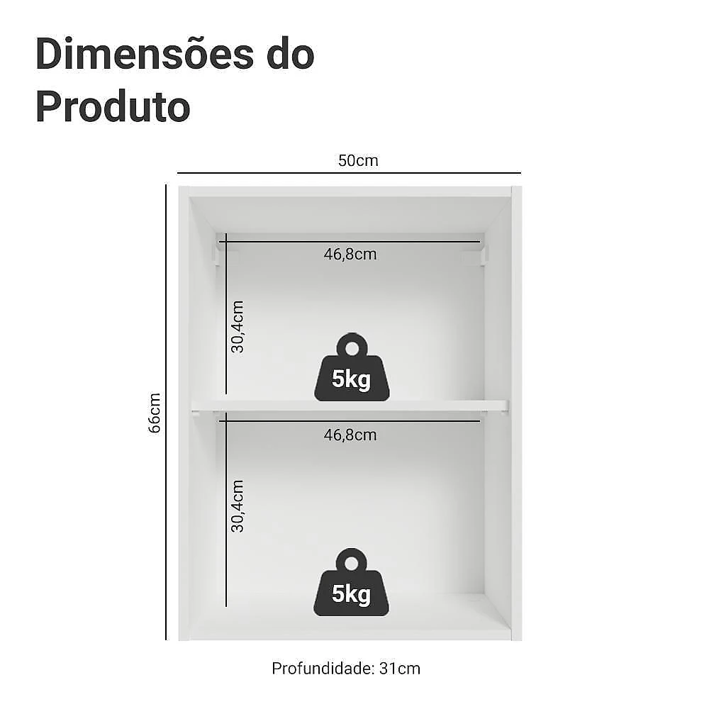Armário Aéreo 50cm 1 Porta Branco/crema Agata Madesa Branco/crema