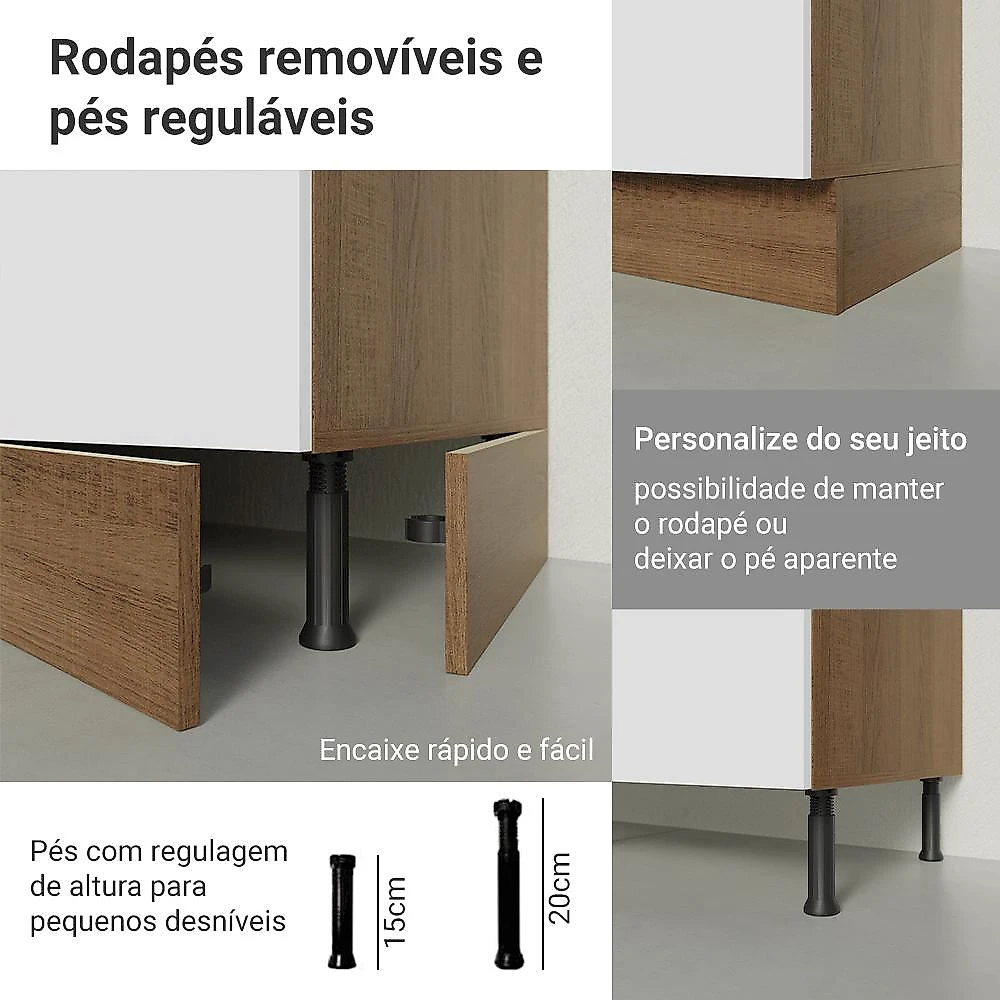 Armário de Cozinha Completa 270 cm Rustic/Branco Stella Madesa 12