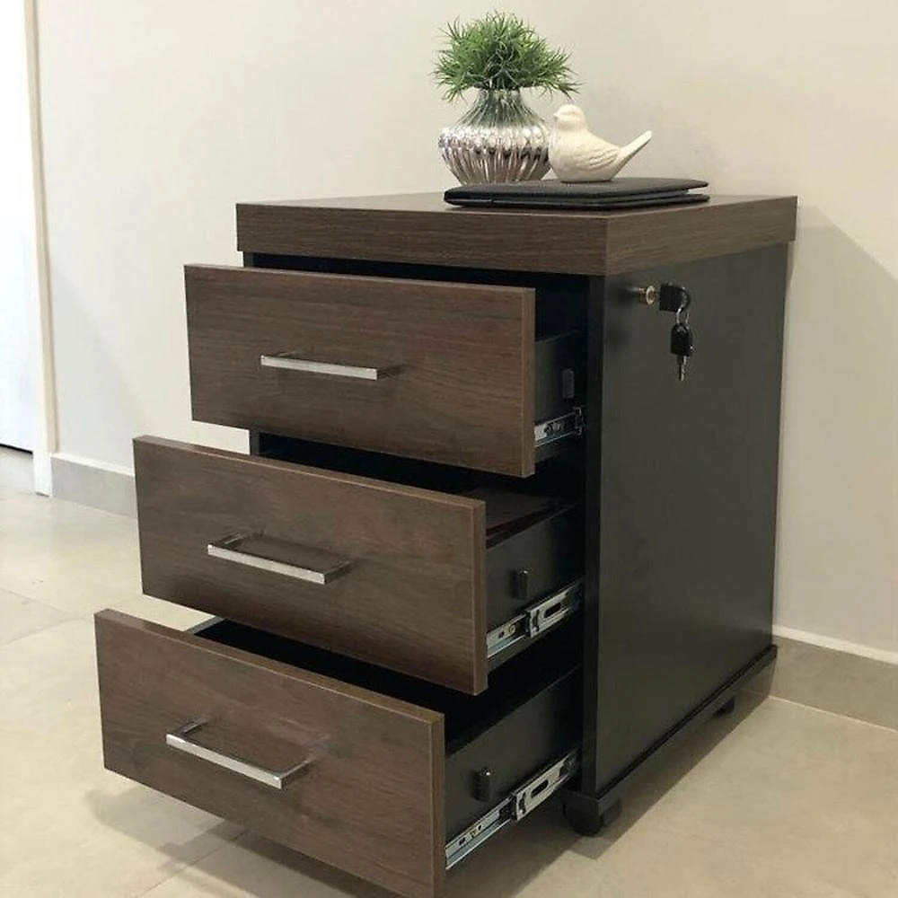 Conjunto Tamburato Mesa 1600 Gaveteiro Balcão 2 Portas Armário com Nicho e Balcão com Gavetas Charuto/Preto
