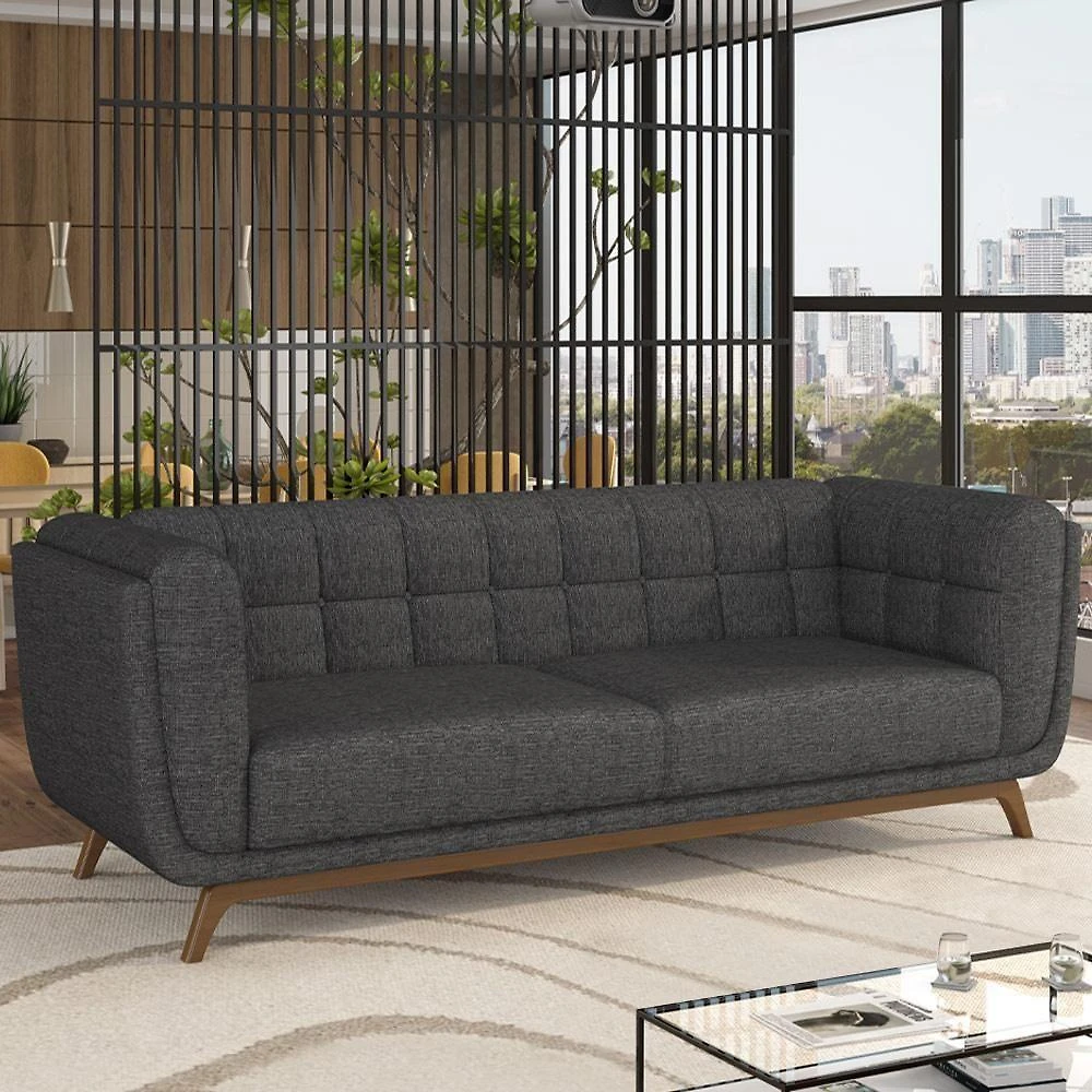 Sofá Rocket G45 3 Lugares 240cm Linho Chumbo para Sala de Estar Gran Belo