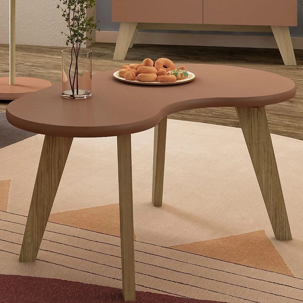 Mesa De Centro Orgânica 90cm Para Sala Cassia Terracota A09 - Mpozenato