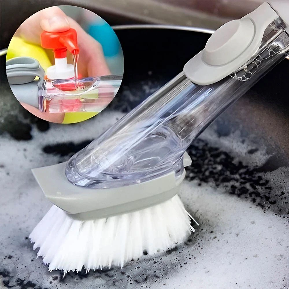 Escova de Limpeza 2 em 1 com Dispenser de Detergente Lava Louça Cinza Shopmix