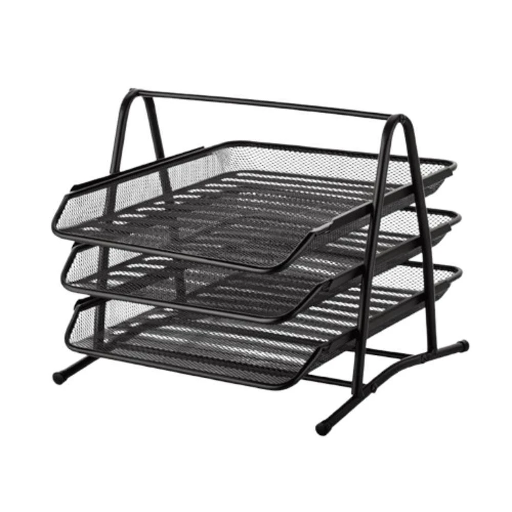 Organizador de Documentos com 3 Bandejas Deslizantes Metal Aramado Inox