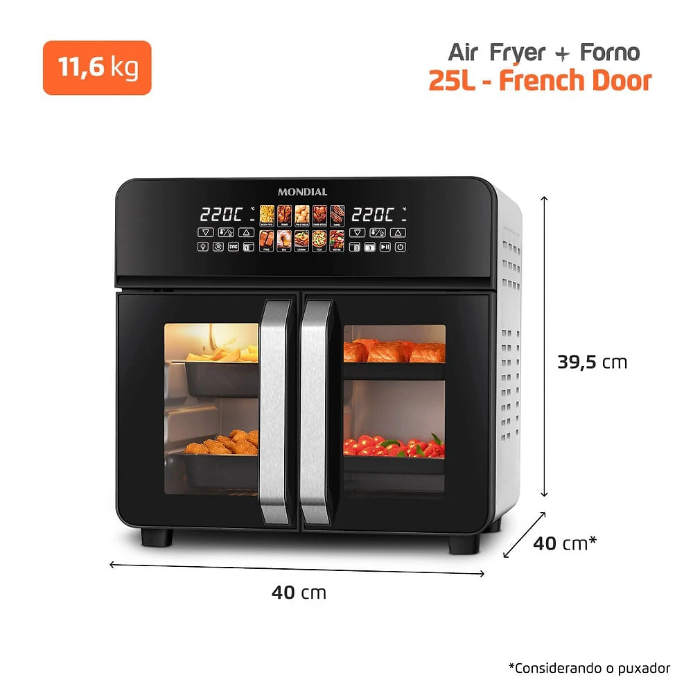 Miniatura Air Fryer Forno 25L French Door Mondial Preto/Inox 2000W - AFDO-25L-FD 127V