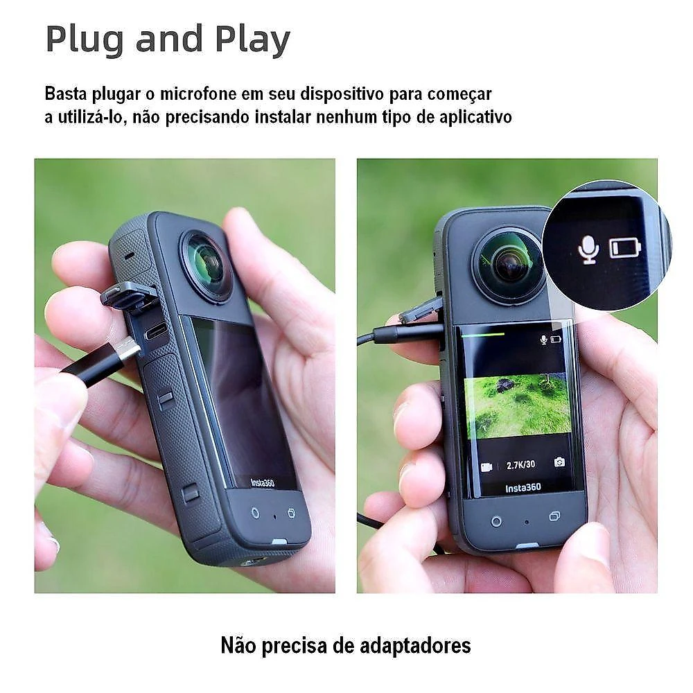 Microfone Lapela Usb-c Para Câmeras Insta360 X3-one X2-one R E Rs