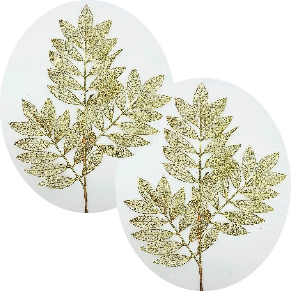 Plantas Folhas Decoração Natal Gliter Dourado 75cm Kit 10pçs