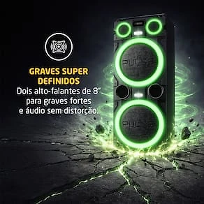 Miniatura Torre de Som Pulse SP518 2000W RMS Bluetooth TWS LED Duplo Bivolt