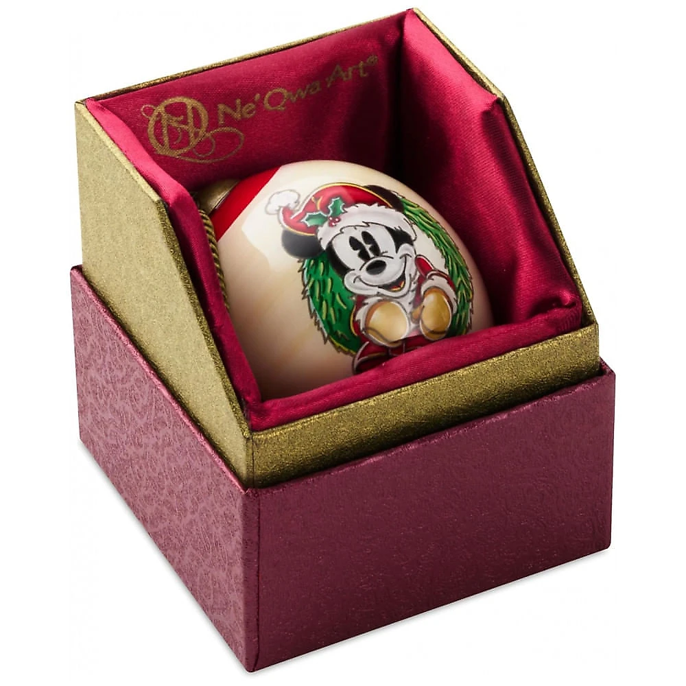 Enfeite de Natal Hallmark Disney Ne'Qwa Art Mickey Mouse em Vidro Soprada Pintado à Mão com Cordão Ajustável, 5,7 x 8,3 x 5,7 cm