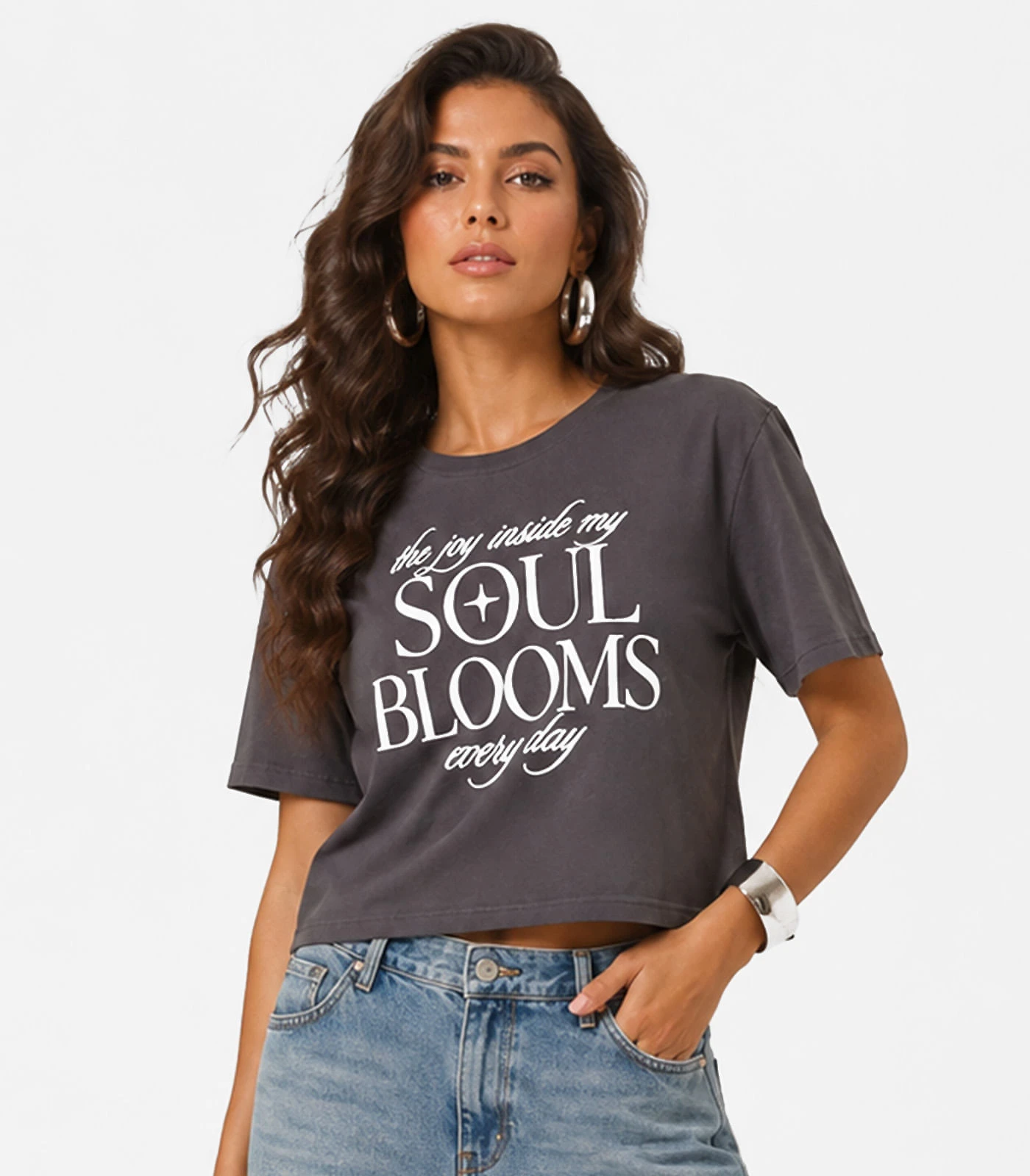 Blusa Feminina Com Estampa De Frase Infinita Cor Cinza