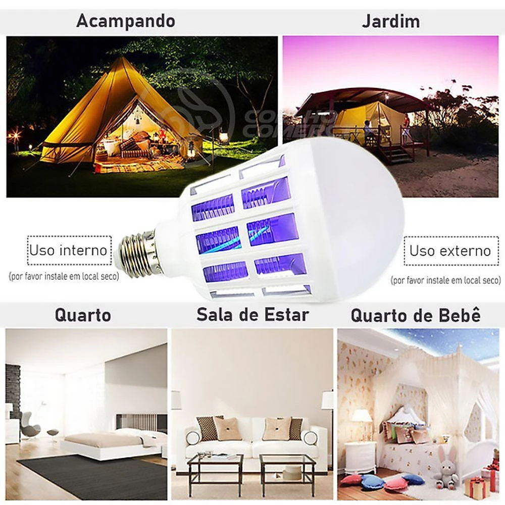 Lâmpada Luz Led Branco 15w Atrai Choque Mosquito